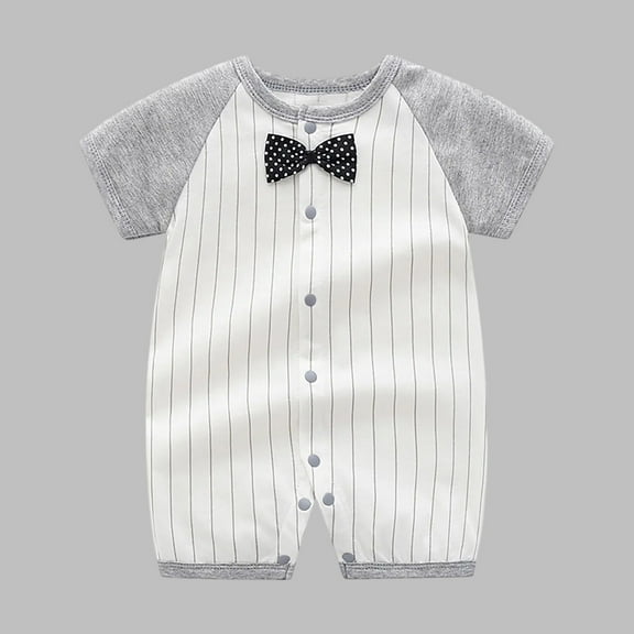 Delliss Baby Boy One-Piece Bodysuit Short Sleeve Jumpsuit Bodysuit Shirt with Bowtie