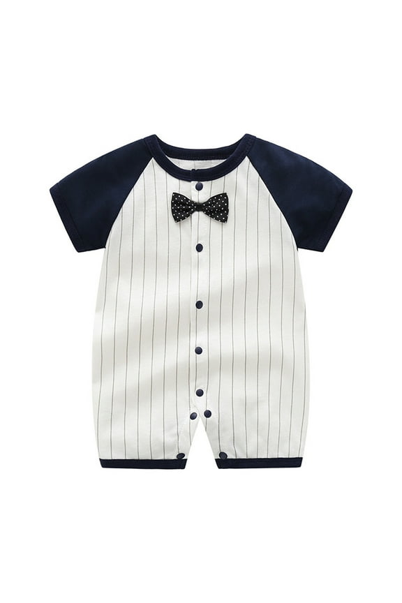 Baby Boy One-Piece Bodysuit Short Sleeve Jumpsuit Bodysuit Shirt with Bowtie
