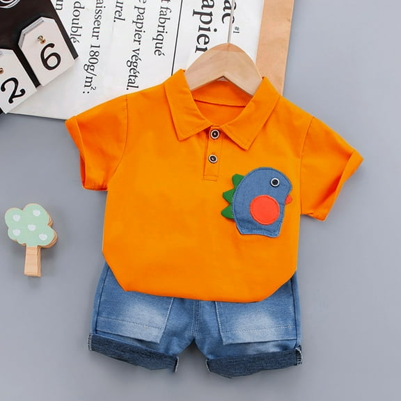 Delliss Baby Boys Clothes Baby Outfits Shirts Sets Casual Dinosaur Printed Short Sleeve Denim Shorts For Boys Set 1-4 Years
