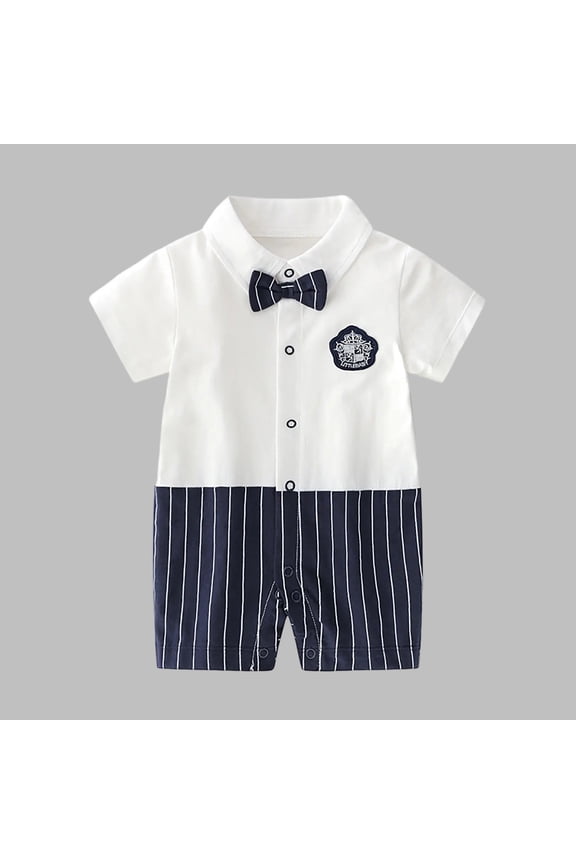 Baby Boys Gentleman Outfits Short Sleeve Jumpsuit Boy Suit Set Cotton One-Piece Bodysuit