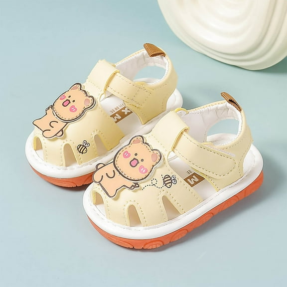 Delliss Baby Boys Girls Squeaky Sandals Non-Slip Soft Rubber Sole Closed Toe Infant Summer Outdoor Shoes Toddler First Walkers 0-2 Years