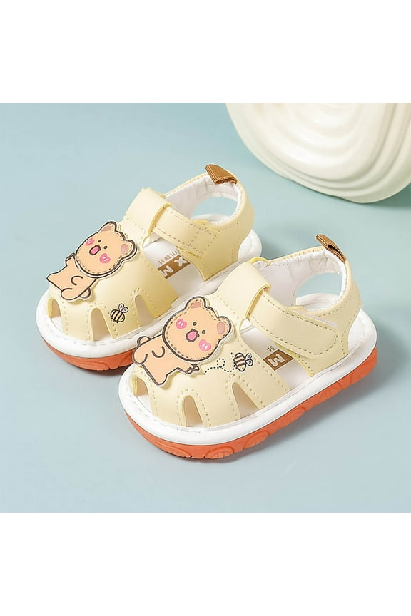 Baby Boys Girls Squeaky Sandals Non-Slip Soft Rubber Sole Closed Toe Infant Summer Outdoor Shoes Toddler First Walkers 0-2 Years