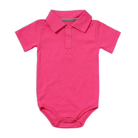 Delliss Baby Girl Boy Summer Polo Bodysuit Cotton Short Sleeve Romper Jumpsuit Hot Pink 12 Months