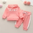 thumbnail image 1 of Delliss Baby Girl Fashion Print Hooded Sweatshirt With Pocket And Long Drawstring Pants Set, 1 of 8