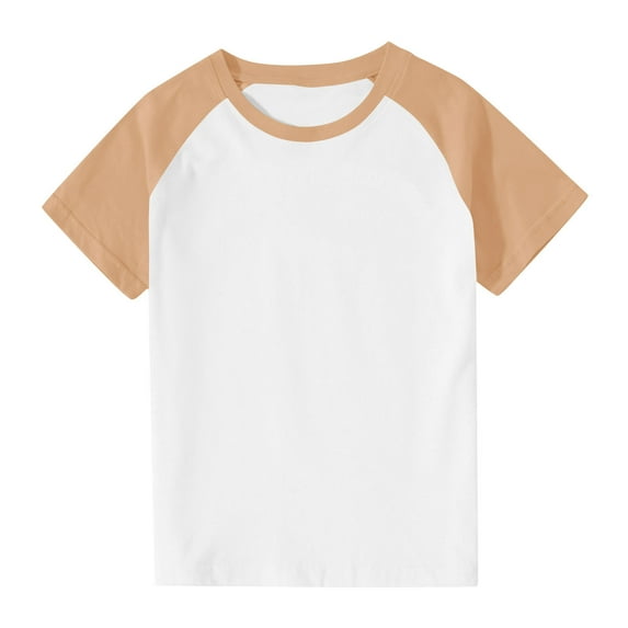 Delliss Baby Girls Cap Sleeve Color Block T Shirts Kids Crew Neck Casual Summer Tops Beige 4 Years