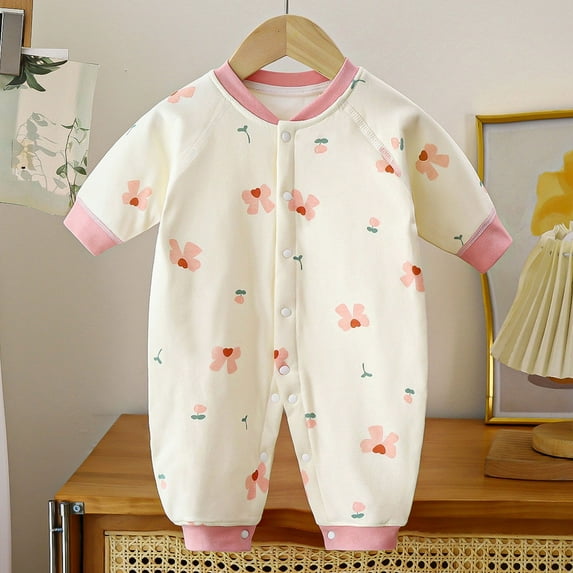 Delliss Baby Rompers Newborn Boy Girl Cotton Flower Print Long Sleeve Jumpsuits One-Piece Infant Bodysuit