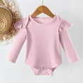 thumbnail image 1 of Delliss Baby Ruffle Long Sleeve Bodysuit,Solid Color Crew Neck Bodysuit Spring Fall Baby Girl Boy Soft Romper, 1 of 7