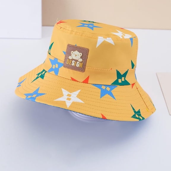 Delliss Baby Sun Hat Wide Brim Little Bear&Star Print Sun Protective Toddler Bucket Hat Summer Kids Beach Hats Wide Brim Outdoor Play Hat for Boys Girls