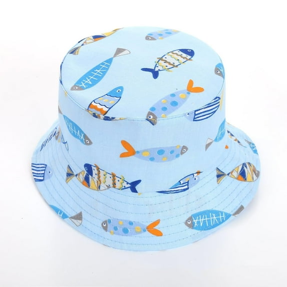 Delliss Baby Sun Hat Wide Brim Small Fish Print Sun Protective Toddler Bucket Hat Summer Kids Beach Hats Wide Brim Outdoor Play Hat for Boys Girls