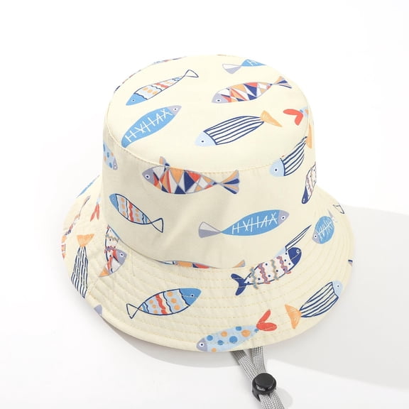Delliss Baby Sun Hat Wide Brim Small Fish Print Sun Protective Toddler Bucket Hat Summer Kids Beach Hats Wide Brim Outdoor Play Hat for Boys Girls