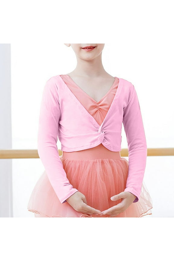 Ballet Wrap Top Cotton Long Sleeve Dance Cardigan Shrug for Girls 4-14 Years