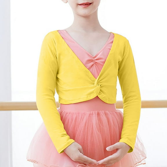 Delliss Ballet Wrap Top Cotton Long Sleeve Dance Cardigan Shrug for Girls 4-14 Years