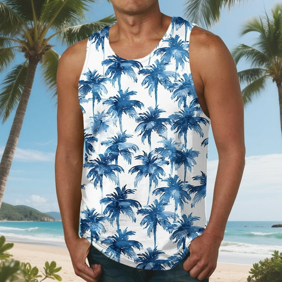 Delliss Beach Tank Tops for Men Summer Sleeveless Gym Workout Shirts Mens Athletic Tank Top