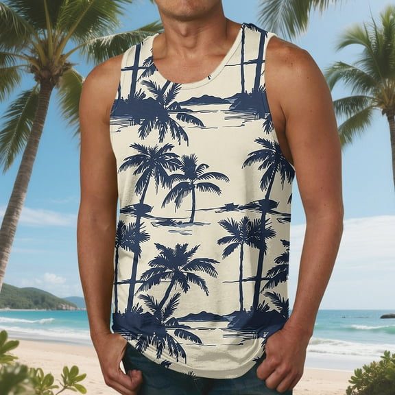 Delliss Beach Tank Tops for Men Summer Sleeveless Gym Workout Shirts Mens Athletic Tank Top