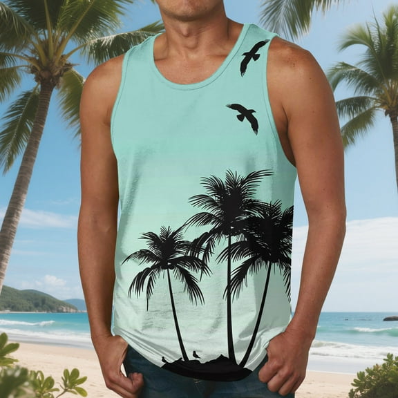 Delliss Beach Tank Tops for Men Summer Sleeveless Gym Workout Shirts Mens Athletic Tank Top
