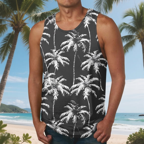 Delliss Beach Tank Tops for Men Summer Sleeveless Gym Workout Shirts Mens Athletic Tank Top