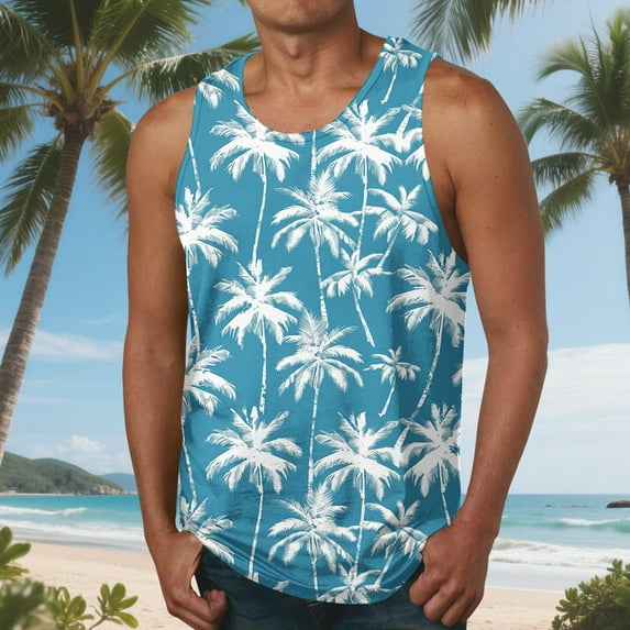 Delliss Beach Tank Tops for Men Summer Sleeveless Gym Workout Shirts Mens Athletic Tank Top