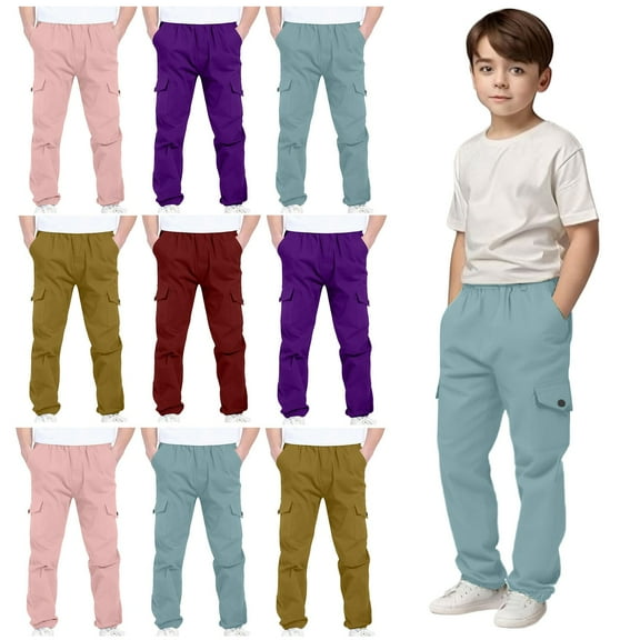 Delliss Boy Cargo Pants Parachute Teen Boy Pants Kid Cargo Pants Wine 12 Years