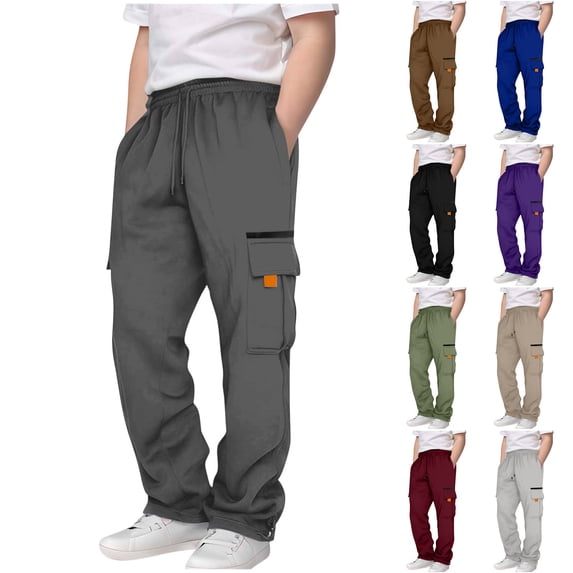 Delliss Boy Stylish Cargo Pants Boy Drawstring Pants Parachute Teen Boy Pants Dark Gray 130