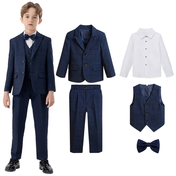 Delliss Boy Suits 5 Piece Tuxedos Formal Suits Set Toddler Slim Fit Suit for Weddings,Formal Jacket,Pants,Shirt,Vest,Bow Tie