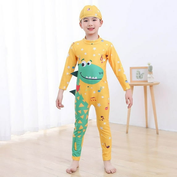 Delliss Boy Toddler One-Piece Swimsuit Dinosaur Print Long Sleeved Swimwear Zipper Bathing Suit Sun Protection Surfing Suit