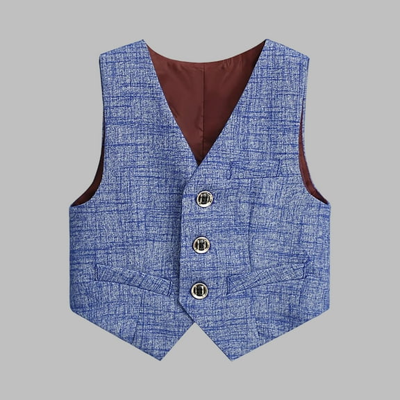 Delliss Boy's 3 Button Formal Suit Lines Vest Color block Sleeveless Cardigan 2-12 Years