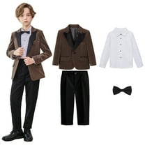 Delliss Boys' 4 Piece Formal Holiday Parties Suit Set, Coat, Straight Pants, Dress Shirt, Bow Tie Fashion Wedding Set