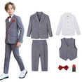 thumbnail image 1 of Delliss Boys' 6 Piece Trendy Cool Formal Suit Set, Coat, Vest, Pants, Collared Dress Shirt, Pocket Square And Bow Tie, 1 of 9