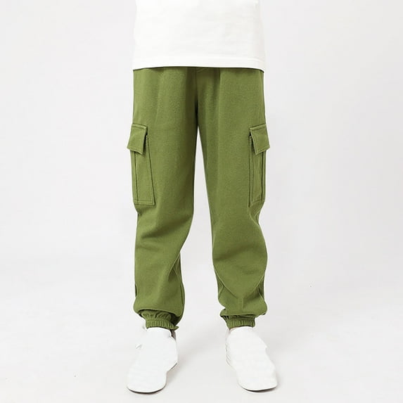 Delliss Boys Cargo Pants Cotton Joggers Pants Casual Pants Elastic Waist Hiking School Uniform Sweatpants Joggers