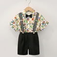 thumbnail image 1 of Delliss Boys Gentlemen British Style Solid Color Short Sleeve Lapel T-Shirt Bow Tie Suspender Shorts Four Piece Performance Suit 1-12 Years, 1 of 9
