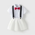 thumbnail image 1 of Delliss Boys Gentlemen British Style Solid Color Short Sleeve Lapel T-Shirt Bow Tie Suspender Shorts Four Piece Performance Suit 1-12 Years, 1 of 3