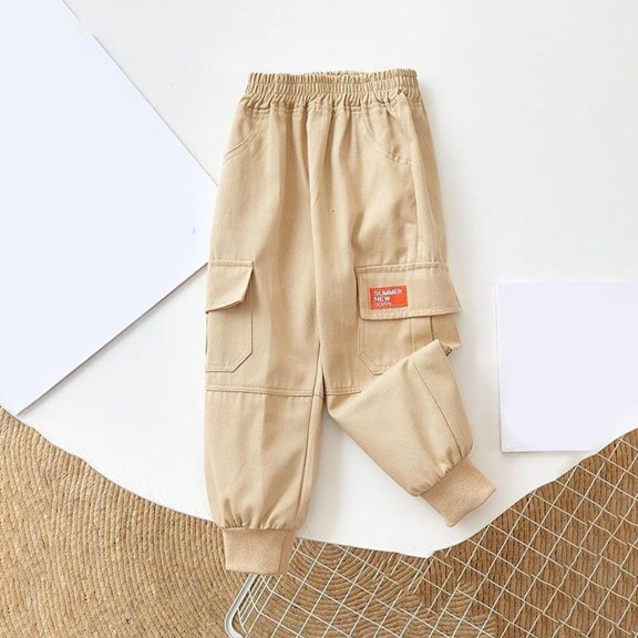 Delliss Boys Girls Cargo Pants Elastic Waistband Baggy Kids Pant with Pockets Joggers Sweatpants