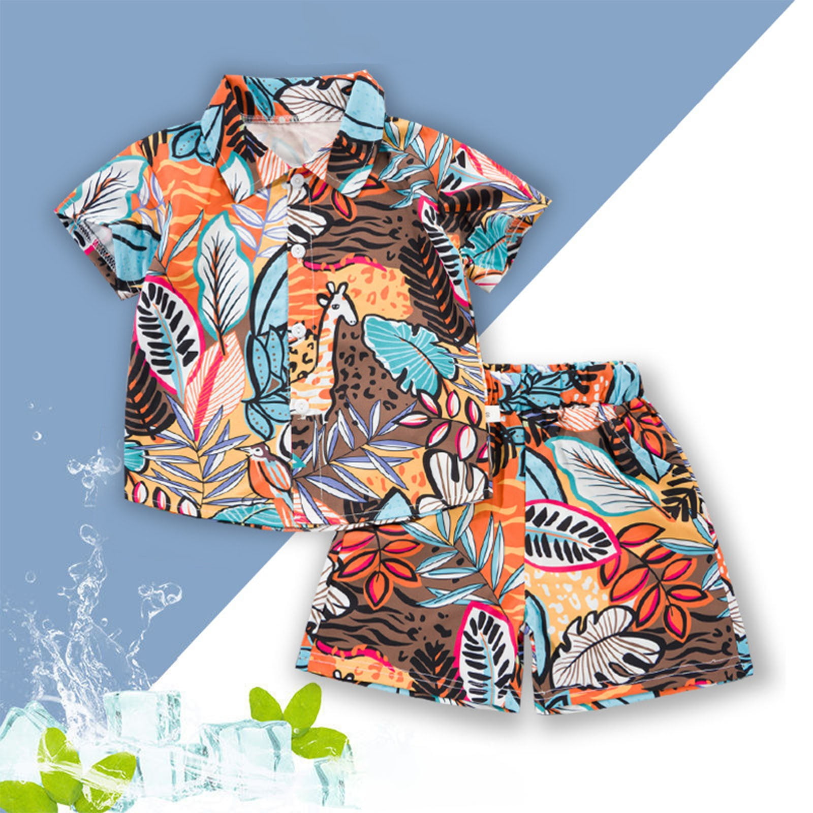 Boys Hawaiian Tropical Printed Shirt & Short Co-Ord Set Pink main image 1