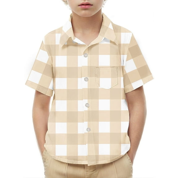 Delliss Boys Plaid Short Sleeve Shirt Toddler Kids Casual Fashion Button Down Shirt with Chest Pocket
