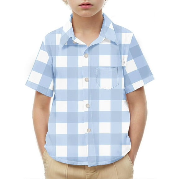 Delliss Boys Plaid Short Sleeve Shirt Toddler Kids Casual Fashion Button Down Shirt with Chest Pocket