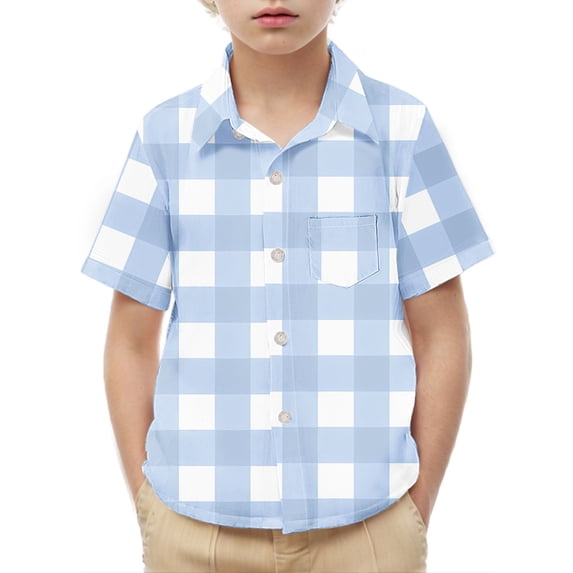 Delliss Boys Plaid Short Sleeve Shirt Toddler Kids Casual Fashion Button Down Shirt with Chest Pocket