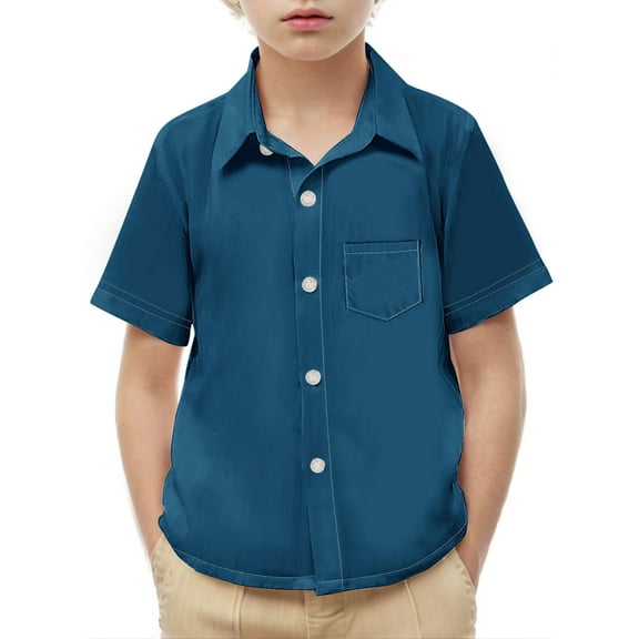 Delliss Boys Short Sleeve Button Down Shirt Summer Solid Kids Boy Dress Shirts Size 2-15 Years