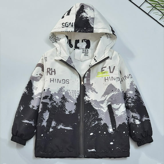 Delliss Boys' Stylish Print Jacket Baggy Hooded Zipper Jacket 3-15 Years