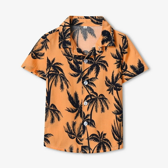Delliss Boys Summer Hawaiian Print T-Shirt Short Sleeve Casual Button Down Tops