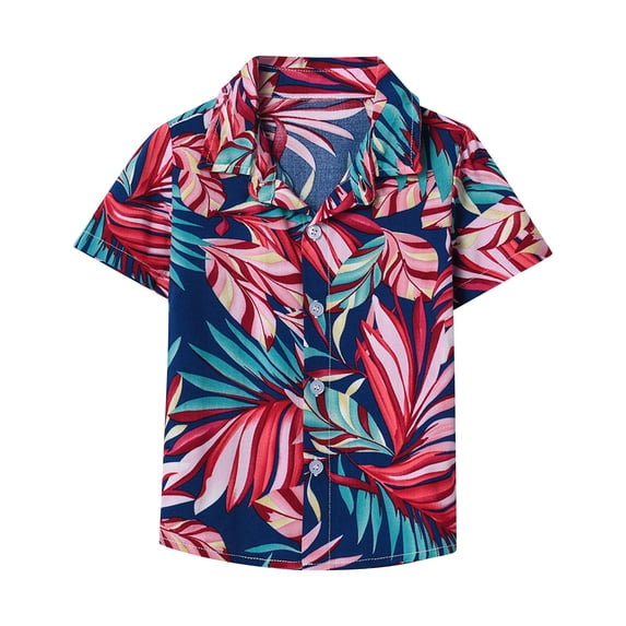 Delliss Boys Summer Hawaiian Print T-Shirt Short Sleeve Casual Button Down Tops