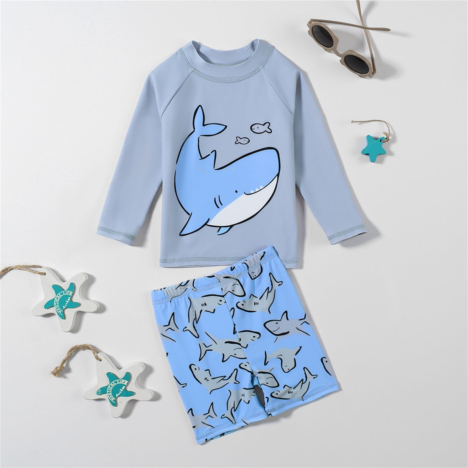 Delliss Boys Two Piece Whale Print Guard Swimsuits Kids Long Sleeve ...