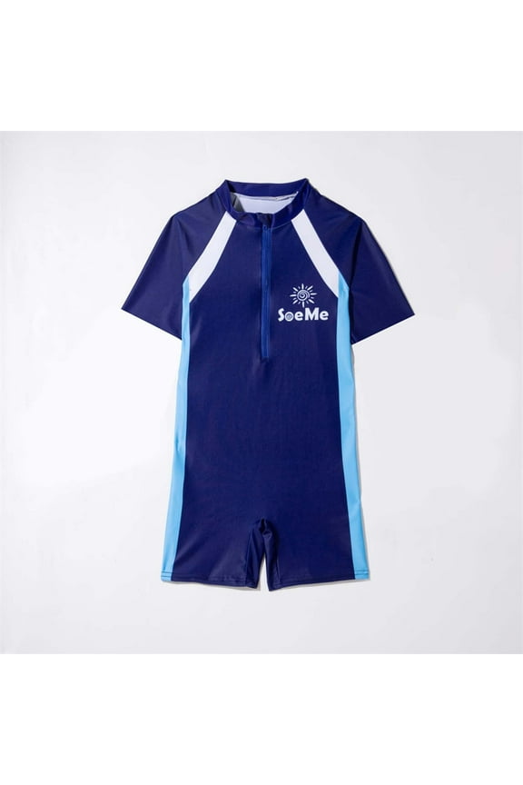 Boys and Girls Short Sleeve One Piece quick drying professional swimsuit surfing suit Swimsuit Water Sport Zip Bathing Suits 3-14 Years