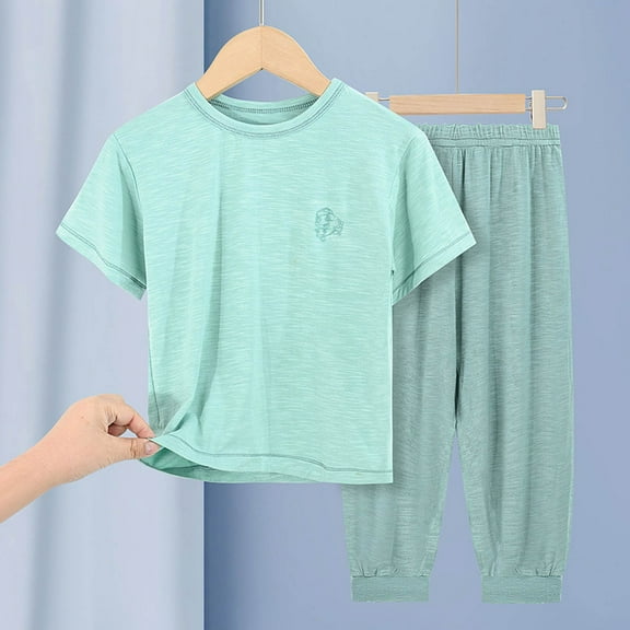 Delliss Children Girl Pajamas Set Soft Comfy Sleepwear Pajamas Size 2-16 Years Girls' short sleeved long pants two-piece set