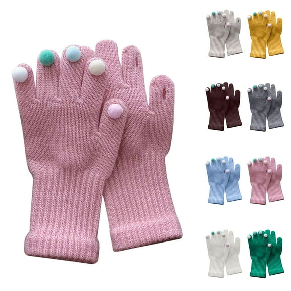 Delliss Children's Solid Color Five Finger Gloves Touch Screen Split Finger Gloves Pink