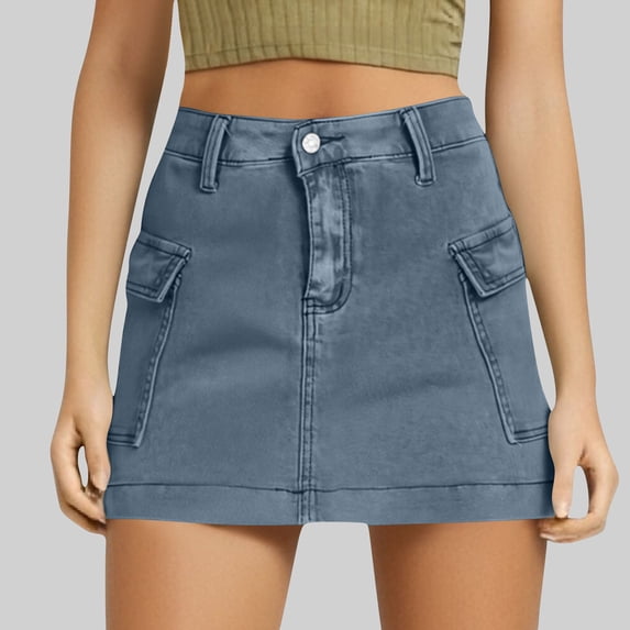 Delliss Denim Skirts For Woman Stretch Wrap Hip Woman Denim Skirts Dark Blue XL