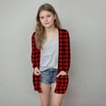 thumbnail image 1 of Delliss Fall Clothes For Girl Trendy Checkered Print Cardigan Thin Top With Pocket Red 160, 1 of 6