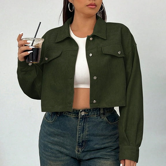 Delliss Fall Clothes For Woman Fashion Long Sleeve Fall Jacket Army Green XXL