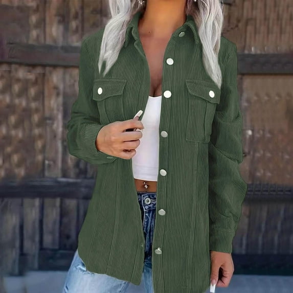 Delliss Fall Clothes For Woman Fashion Long Sleeve Fall Jacket Green XL