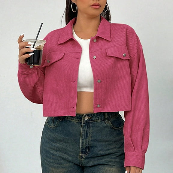 Delliss Fall Clothes For Woman Fashion Long Sleeve Fall Jacket Hot Pink XXXXL