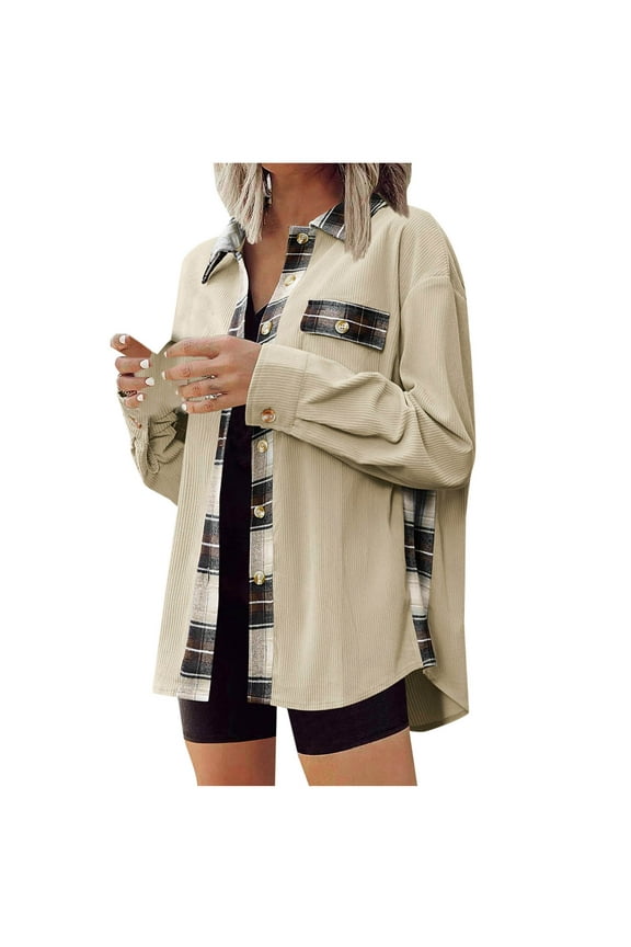 Fall Clothes For Woman Trendy Long Sleeve Casual Button Fall Jacket Beige M